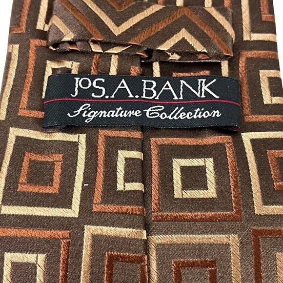 Jos A Bank Signature Collection Mens Italy Made Brown 100% Silk Tie Necktie - Picture 14 of 16